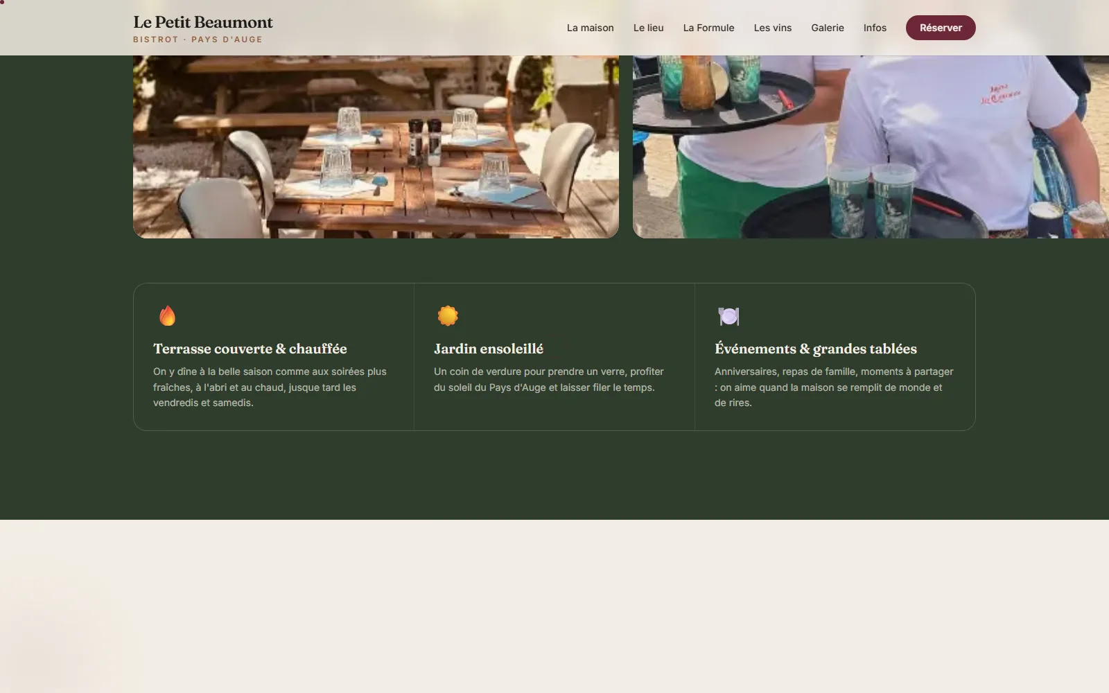 Les atouts du lieu : terrasse couverte & chauffée, jardin ensoleillé, grandes tablées