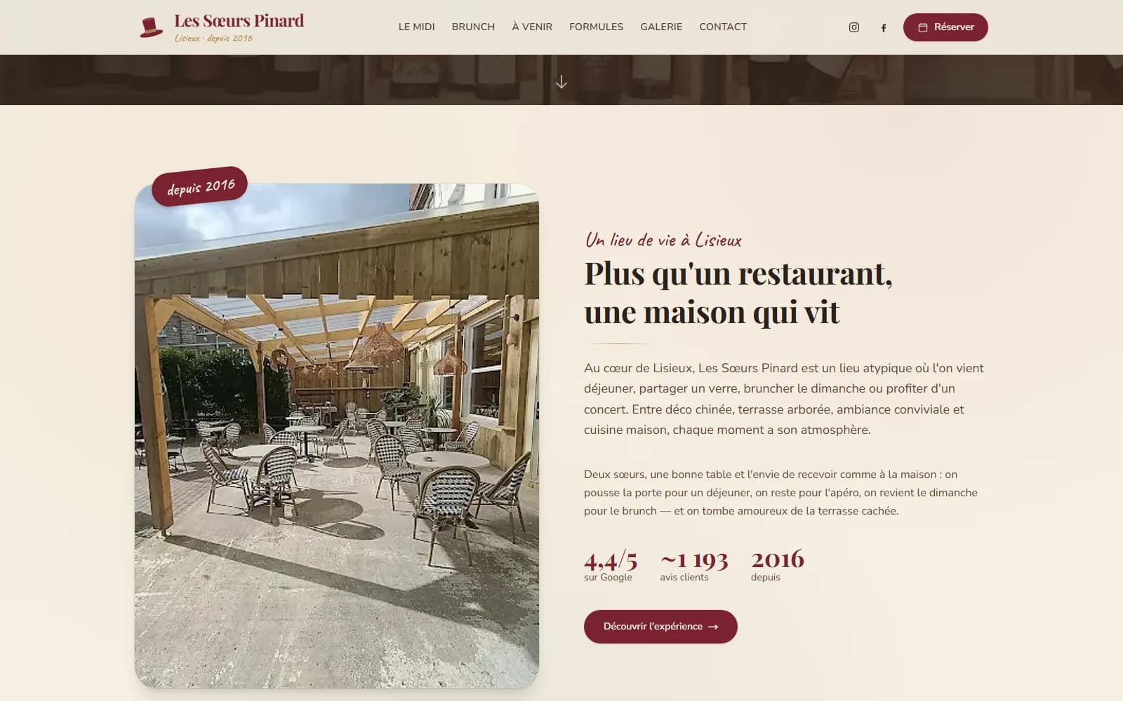 Section présentation : la terrasse arborée des Sœurs Pinard à Lisieux