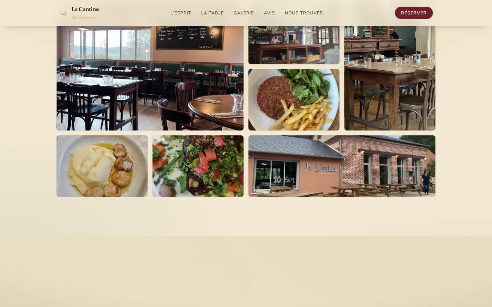 Galerie « La maison » : salle, comptoir, terrasse et assiettes de La Cantine des Fanfarons