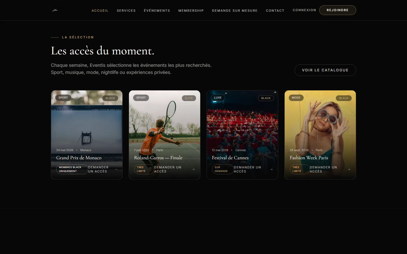 Section « La sélection » : événements d'exception (Monaco, Roland-Garros, Cannes…)